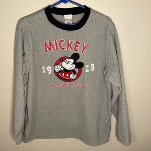 DISNEY STORE Small Gray Mickey Mouse Vintage “Nice Guy 1928” Fleece Pullover